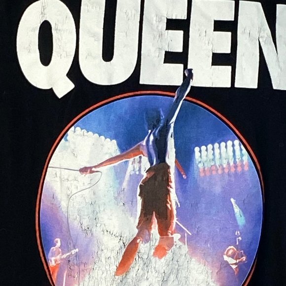 Queen Graphic Tee Black with Blue Short Sleeve Crew Neck Cotton L We Will Rock Y - Picture 5 of 8